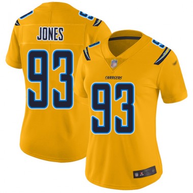 Los Angeles Chargers NFL Football Justin Jones Gold Jersey Women Limited 93 Inverted Legend